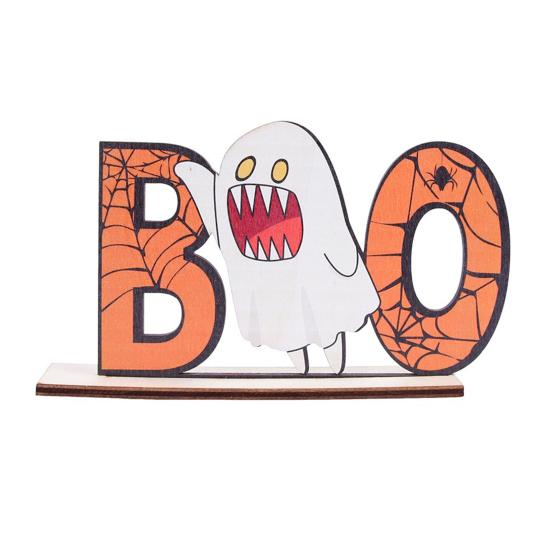 Halloween Home Festive Decor Wooden Table Sign, Cute Pumpkin Boo Ghost Solid Wood Sign Tabletop Centerpiece for Indoor Mantel Fireplace Smooth Holiday