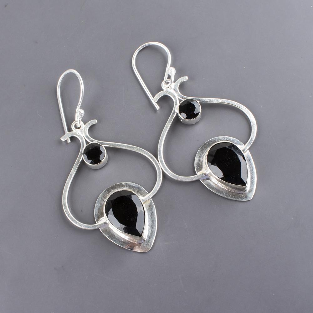 Black Onyx Gemstone Silver Jewelry, 925 Sterling Silver Earrings, Handmade Designer Onyx Earrings Gift For Catholics