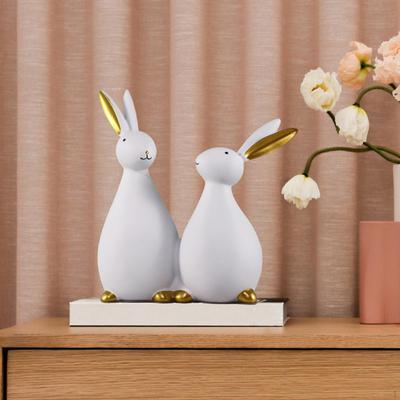 Adorable Bunny Figurine Resin Sculpture Easter Gift for Home Decor