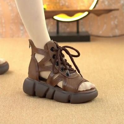 High-top Cool Boots Women's Hollow Breathable 2025 New Summer Thick-soled Non-slip Fish Mouth Boots Bag and Retro Roman Sandals