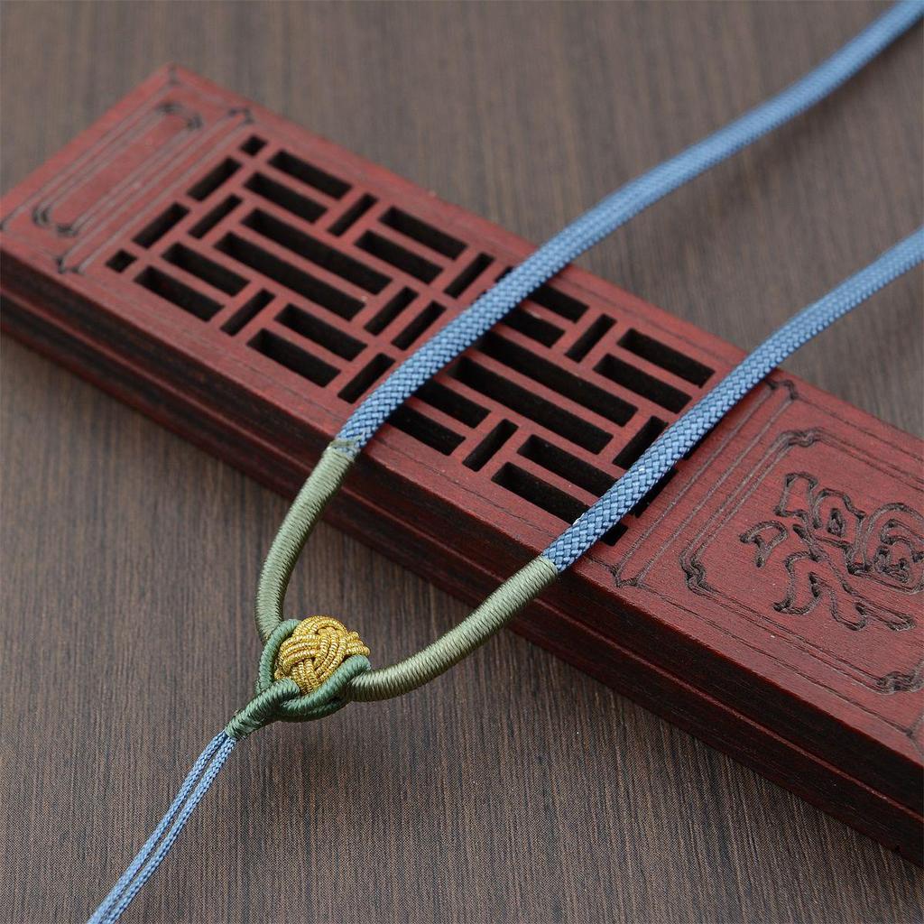 Adjustable Hand-Woven Necklace with Jade Agate Ruyi Pendant & Crystal Cord