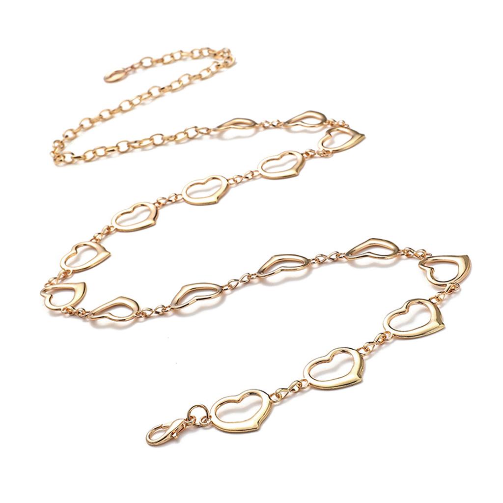 Women Metal Waist Chain, Heart & Flower Hollow Chain Belt, Adjustable Alloy Waistband with Ball Pendant for Dress Jeans