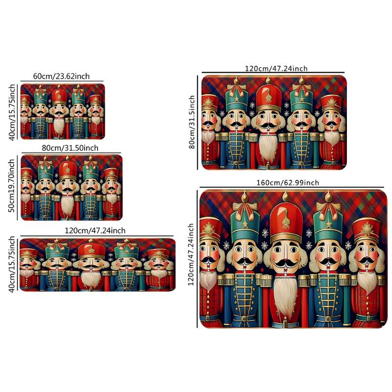 German Nutcracker Soldier Doormat Golden Trim Rug, Plush Machine Washable Small Door Carpet for Traditional Christmas Decor