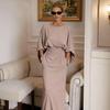 Women Ruched Boat Neck Wedding Guest Dress Backless Batwing 46085 Sleeve