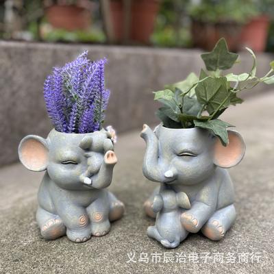 1 Piece of Creative Cute Elephant Flower Pot Shape, Resin Statue Ornament, Balcony Garden and Courtyard Decoration