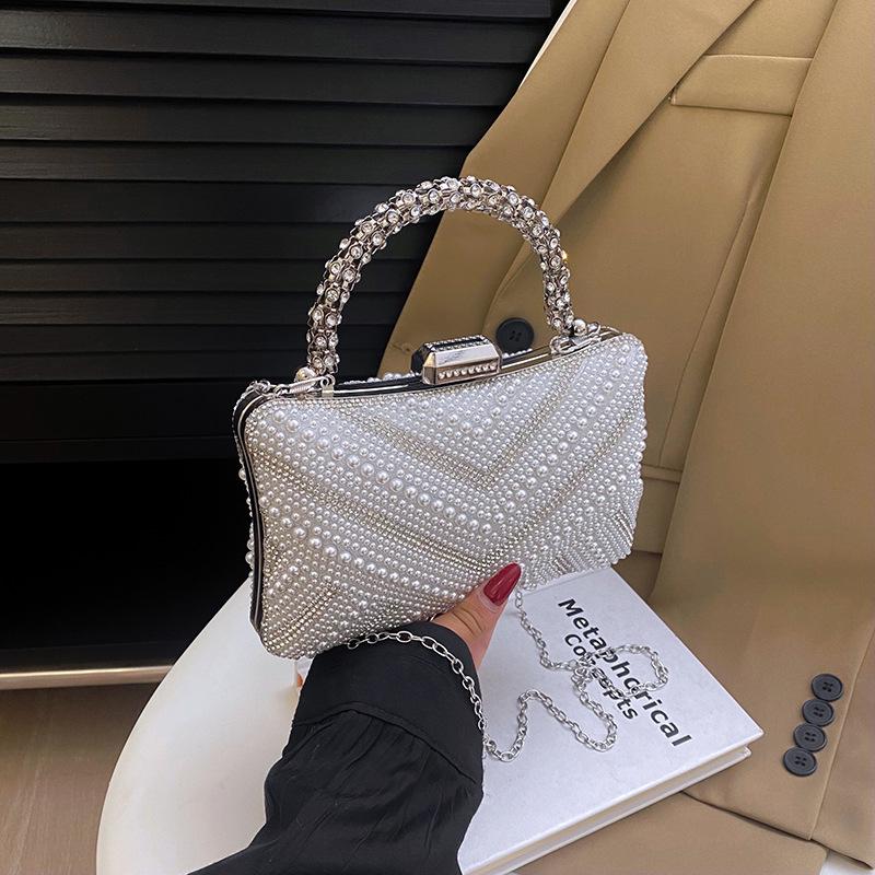 Women's Chain Shoulder Bag – Pearl Evening Clutch, Fashion Crossbody Purse, Elegant Handbag for Party, Wedding, Prom