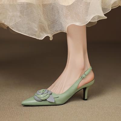 Fashion Elegant Woman Sandals High Heel Genuine Leather Pointed Toe Footwear 2025 Summer Slingback Fashion Dress Ladies Women Shoes