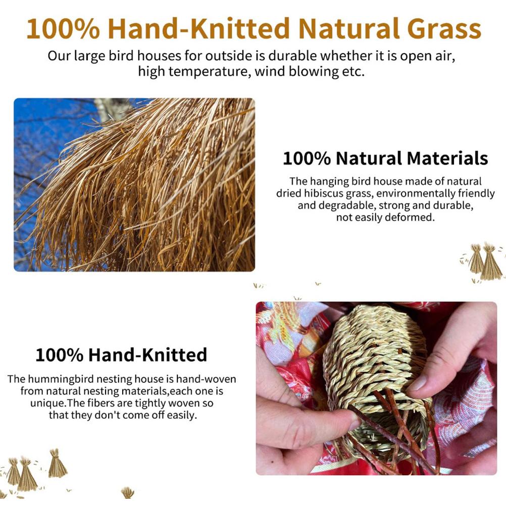 Humming Bird Houses for Outside Hanging Natural Grass Hanging Bird Hut Hand Woven Hummingbird Nest