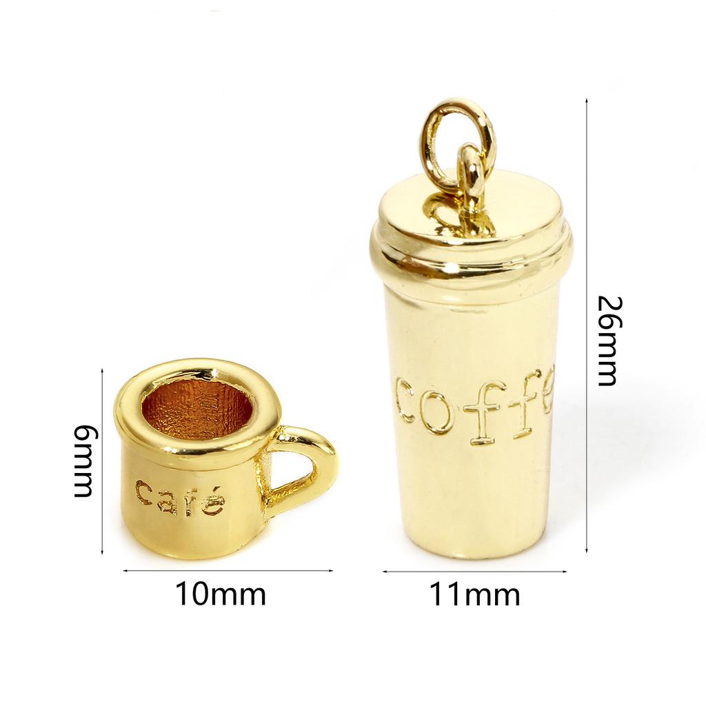 1pc 3D Cup Coffee Brass Charms 18K Gold Plated Creative Pendants DIY Necklace Elegant Jewelry Accessory for Women
