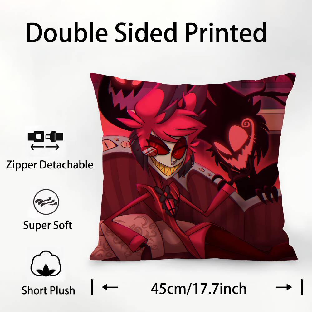 Anime H-Hazbin Hotel Alastor Pillow Case Square Double‑Sided Print Cushion Case For Sofa Home Bedchamber Decor Gift