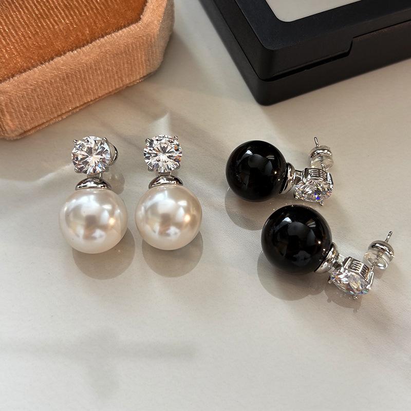 French Australian White Real Hemp Gray Large Pearl Diamond Stud Earrings Women's Earrings Earrings