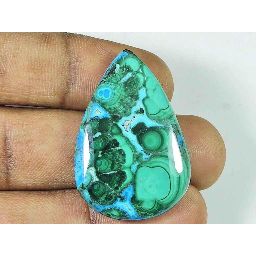 

24X36X04MM Natural Malachite Pear Shape Cabochon loose Gemstone 70Cts. SK-4523