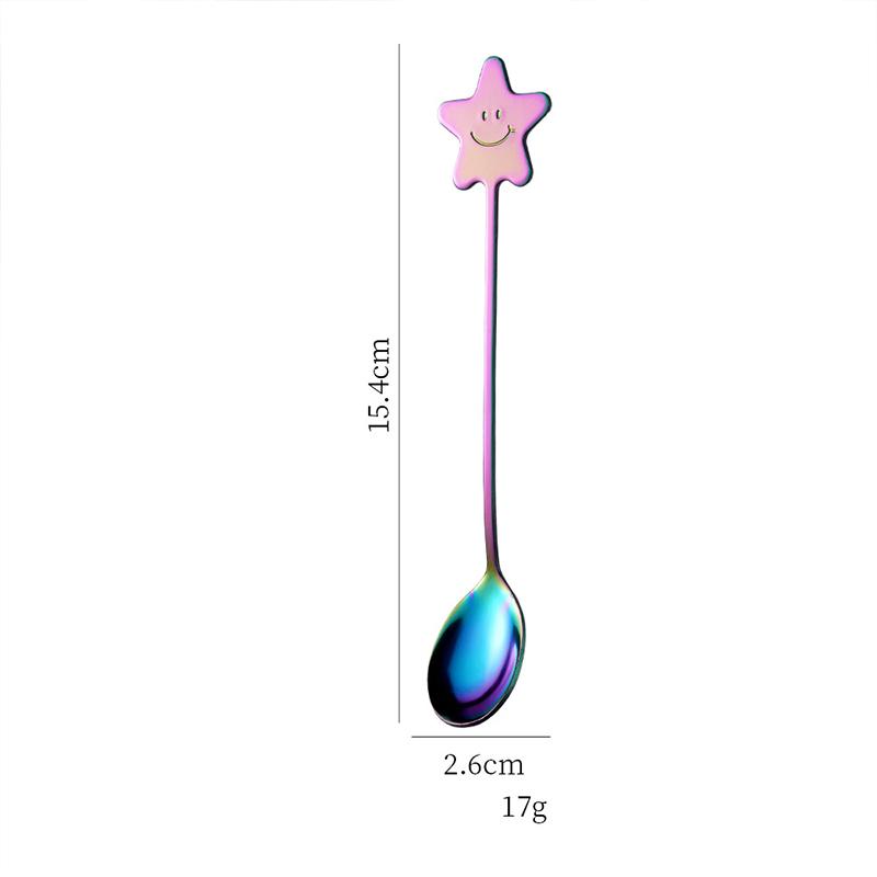 1pc Star Smiley Face Spoon, Cute Stainless Steel Mixing Spoon, Coffee Spoon, Five Pointed Star Cake Dessert Spoon