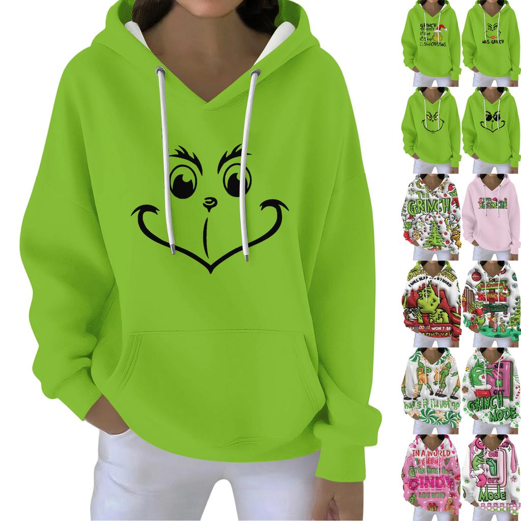 Christmas Hoodies For Women Funny Cute Printed Holiday Sweatshirt Winter Oversized Pullover Tops