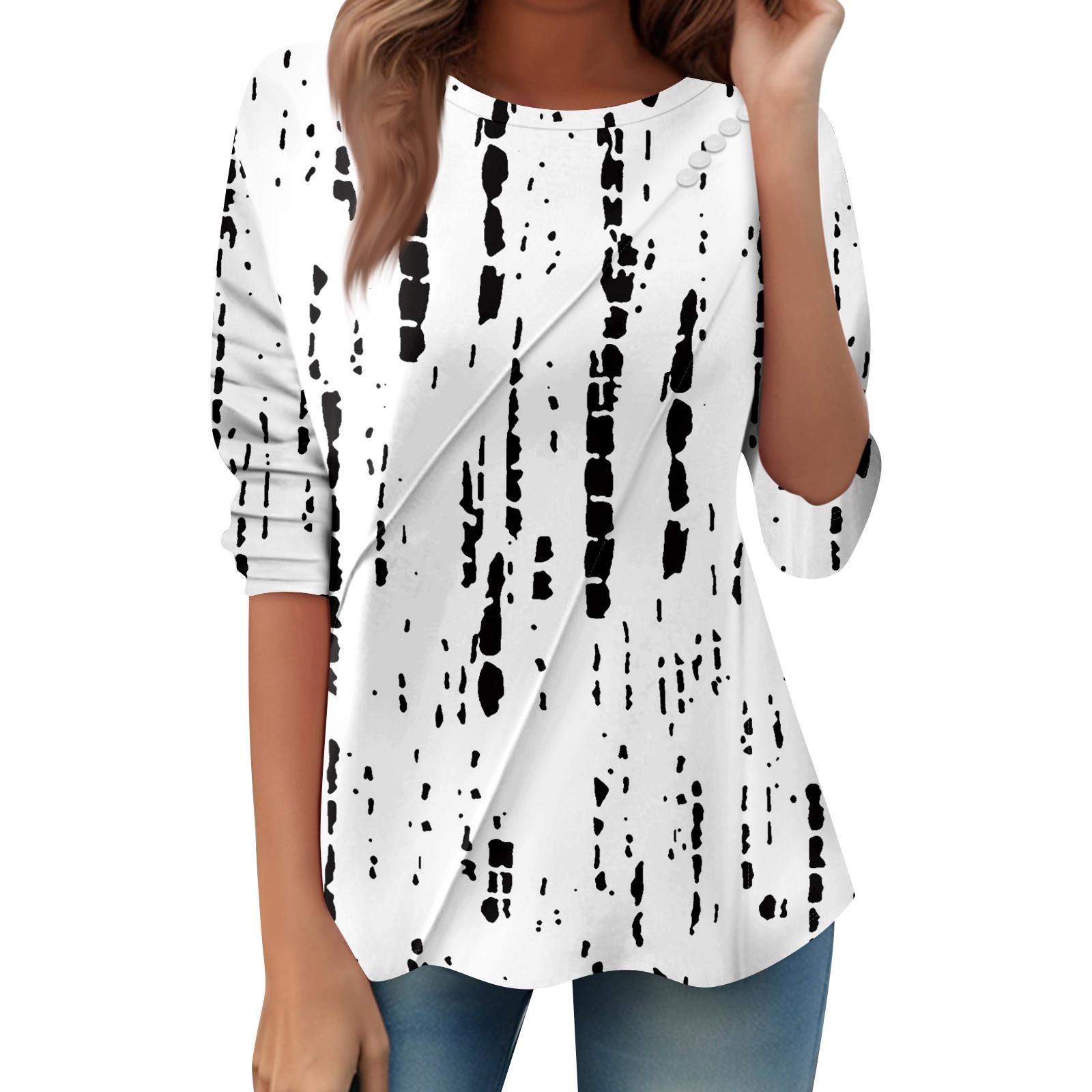 

Женский свободный повседневный топ с длинным рукавом, круглым вырезом, пуговицами, принтом в полоску, футболка L белый