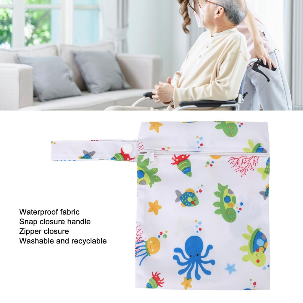 3pcs Wet Dry Bags for Diaper Bag Water Resistant Reusable Zipper Closure Snap Handle Printed Cloth Diaper Wet Dry Bags for Swimsuits Wet Clothes B17
