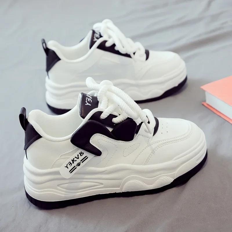 Women's Sneakers New Lace Up Anti Slip Height Increasing Casual Shoes Students Platform Outdoor Skateboard Shoes 2025