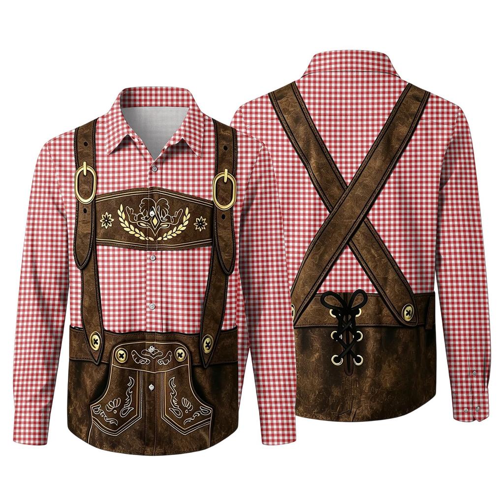 Herren 3D-gedrucktes Oktoberfest Locker geschnitten Umlegekragen Langarmhemd Vintage Lässig Atmungsaktives Oberteil für Pendeln Outdoor Festival Party
