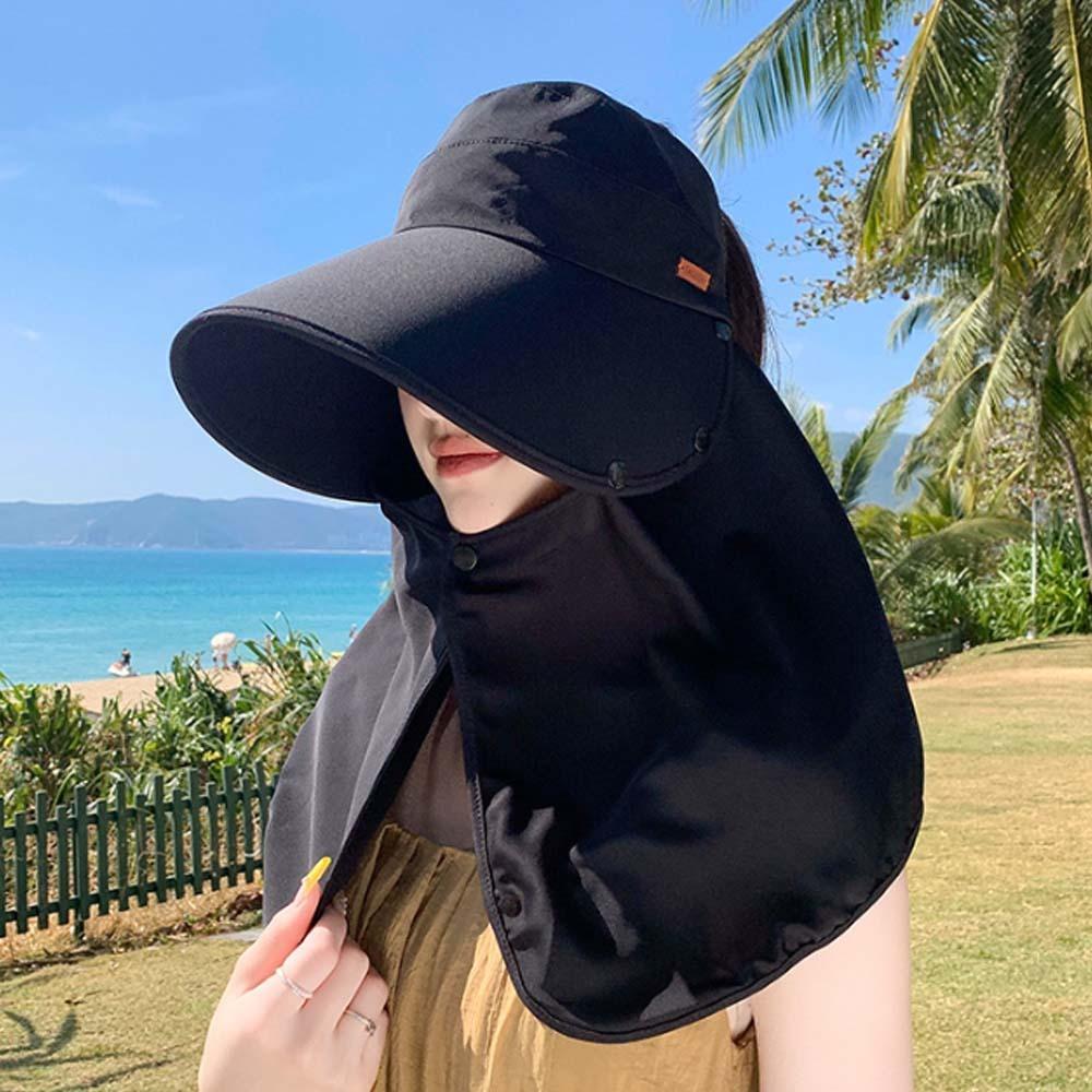 Wide-Brimmed Anti-UV Visor Cap Solid Color Neck Protection Hat Sun Hat Sunshade Shawl Cap  Travel
