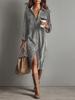 Corduroy Long-Sleeve Dress: Europe & America Fashion Trend Loose Lapel Shirt Skirt