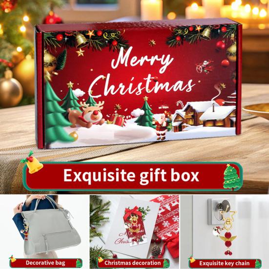 24 Christmas Angel Keychain Party Favors Set Red Organza Bag Gift Box Xmas Decorations Supplies Gift Tree Pendant Decoration