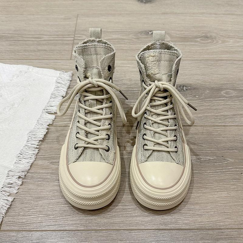 

Yuanbo новые осенние парусиновые туфли на толстой подошве с увеличением роста женские 2024 корейская версия универсальные высокие кеды уличная женская обувь 40