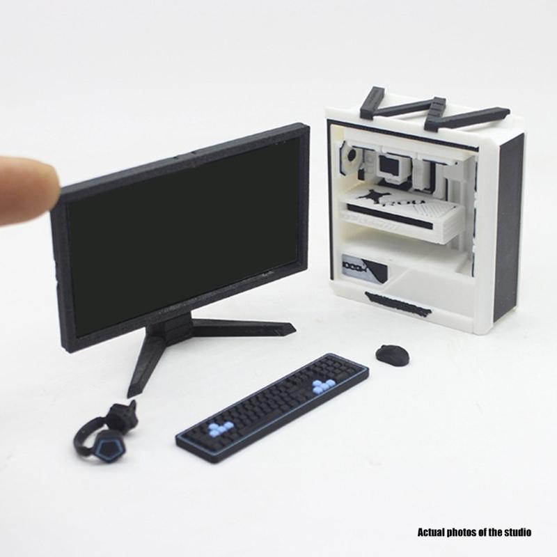 Detailed 1/12 Miniatur Gaming Furniture Set Desk Chair Computer Accessory for Doll House Scene Display and Toy Collection