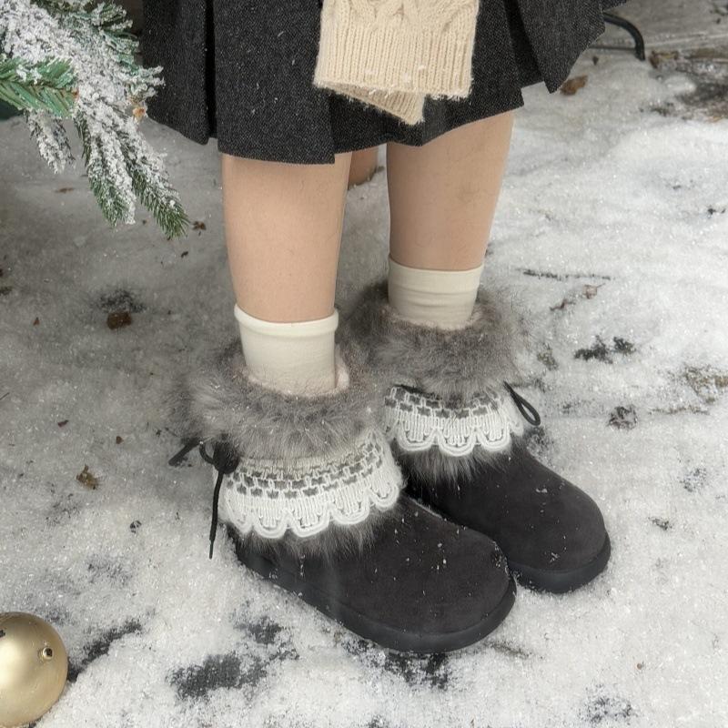 

2025 autumn and winter new millennial wind fluffy snow boots women s piled thickened inner height increase warm Northeast cotton shoes short boots 40 темно-серого