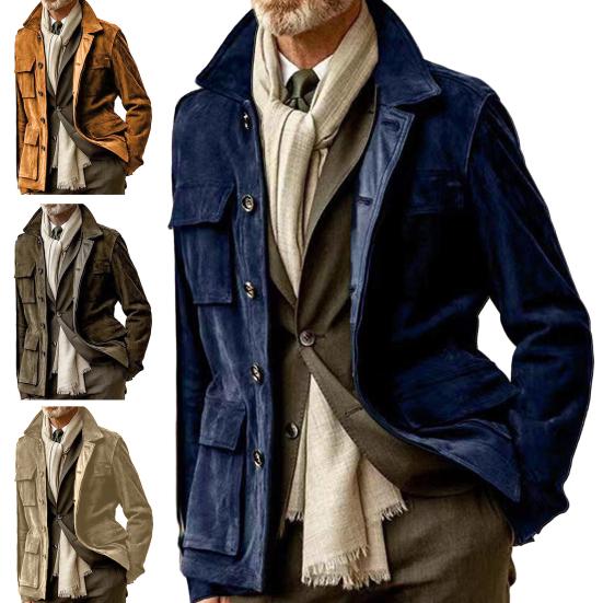 Men's Retro Trench Coat with Multi-pockets Stylish Functional Winter Jacket Cool Solid Color Coat Male Supply