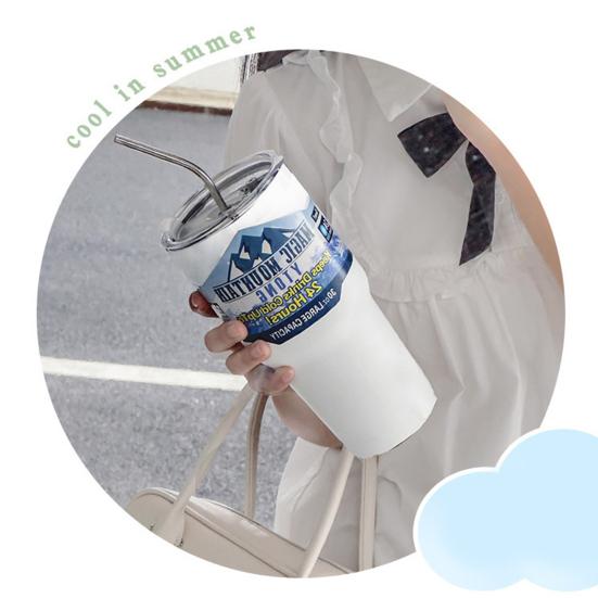 Stainless Steel Ice Cup 900ML Large Capacity Insulation Tumbler with Straw Car Coffee Cup