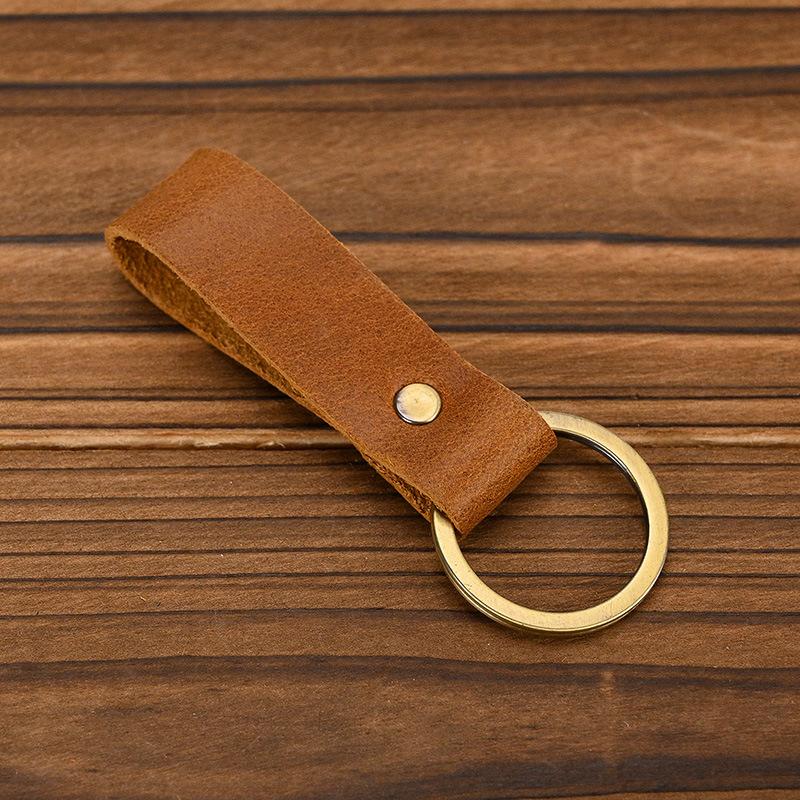 Pure Handmade Simple Leather Keychain, Retro Mad Horse Leather Key Ring Key Ring Small Gift.