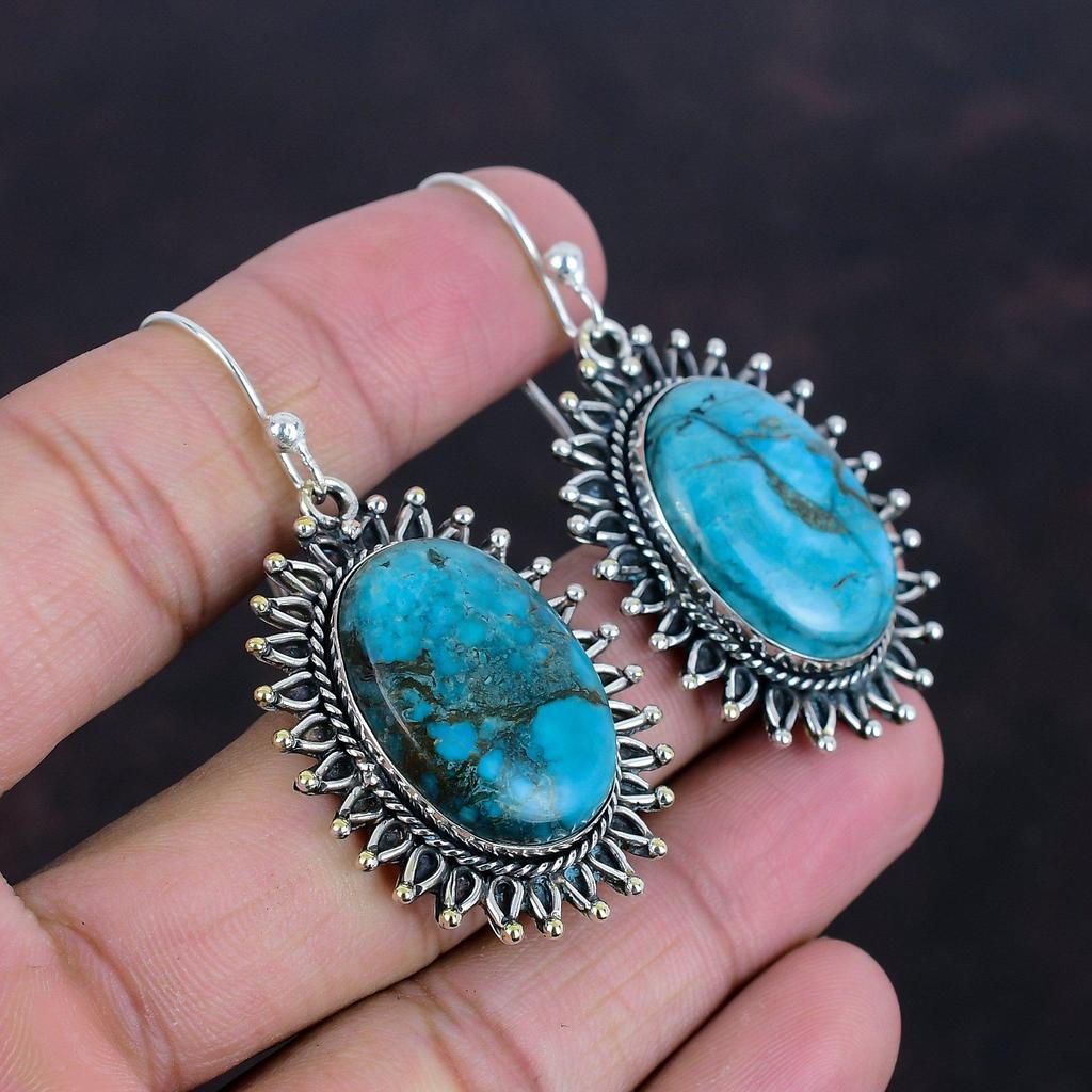 Tibetan Turquoise Earring Gemstone Handmade Earring 925 Sterling Silver Earring Genuine Tibetan Turquoise Jewelry Gifts For Her Drop Earring