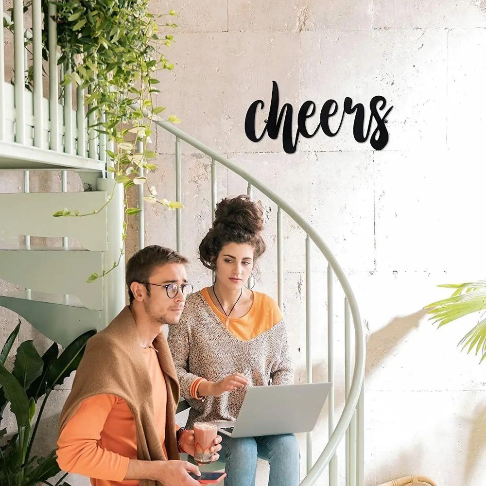 1pc Cheers Wall Decor Cheers Sign Metal Bathroom Cheers Sign for Home, Living Room Wall Sticker Iron Art Silhouette Home Decor