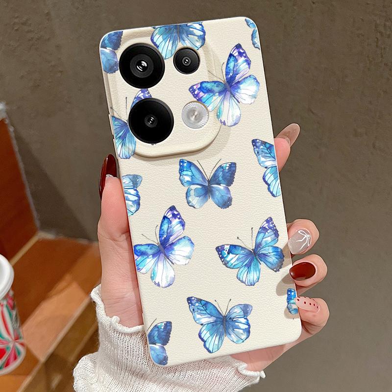 Color Butterfly Pattern Silicone Soft Case for Xiaomi 13t Poco X6 M6 Pro Redmi Note 14 13 12 11 10 Pro Shockproof Leather Texture Plain Color Cover