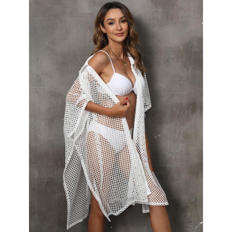 Damen-Coverup, Übergröße, Strandmode, Urlaub, Netz-Patchwork-Shirt, Bademode, Cover-Ups, unregelmäßiges Kleid, lose Coverups