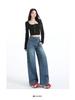 Women's American Retro Blue Wide-Leg Scissor-Cut Jeans - High-Waisted, Slimming, Loose, Floor-Length, Spring 2026 Collection