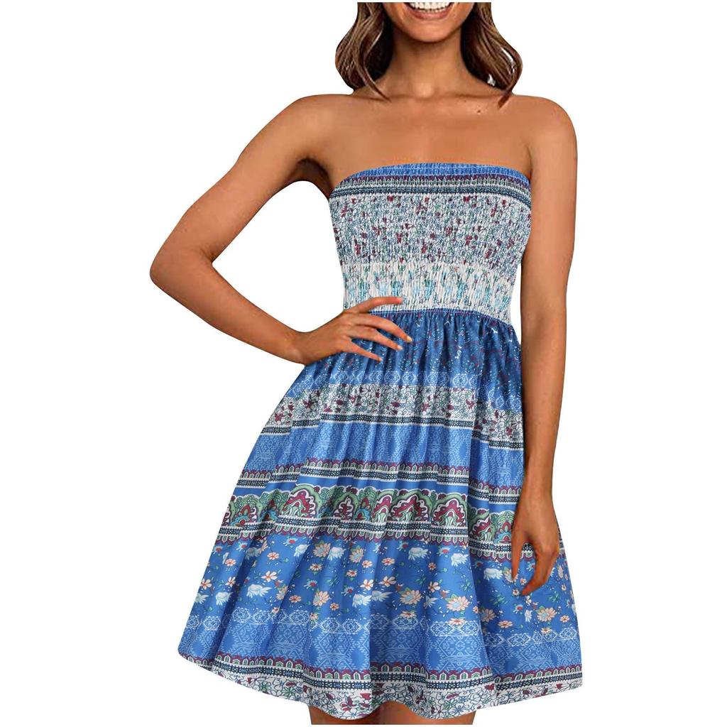 Women Sleeveless Summer Dresses For Women 2022 Wrap Chest Printed Beach Dress