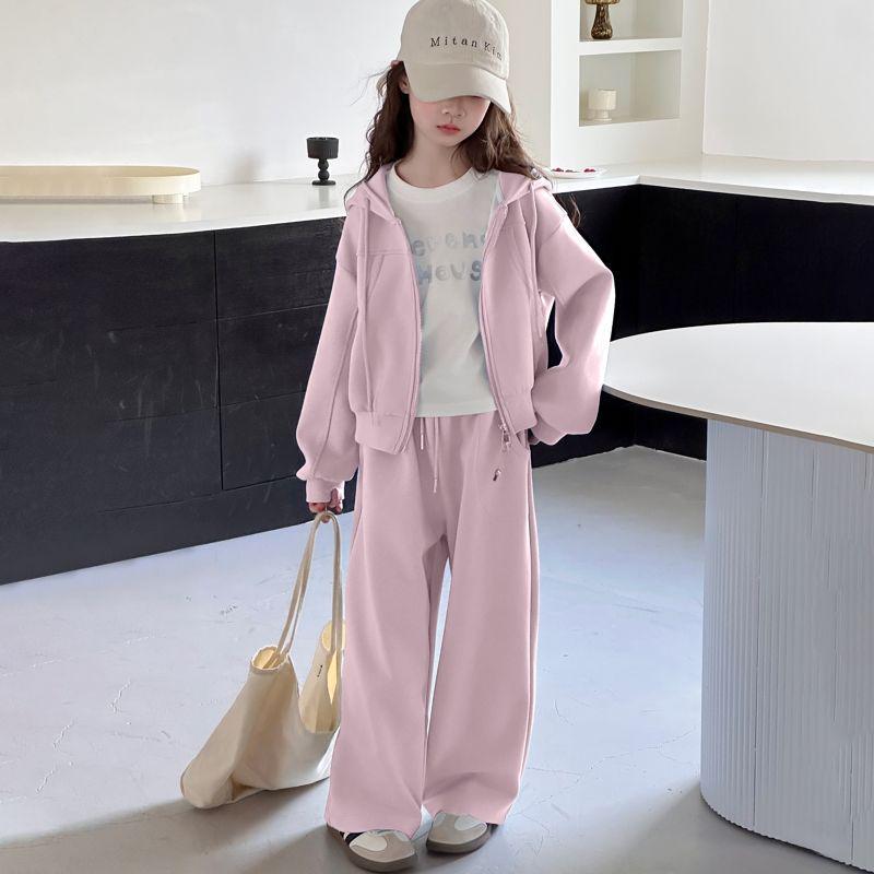Trendy Korean-Style Girls' Autumn Sportswear Two-Piece Set - Fashionable Casual Outfit for Big Kids