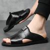 2025 Summer New Men Slippers Luxury Leather Men Sandals Comfortable Soft Sole Beach Shoes Fashion High Quality Men Flat Sandals