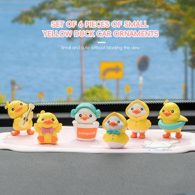6Pcs Car Ornaments Interior Dashboard Set Cute Yellow Duck Miniature Figurine Cartoon Penguin Umbrella Animal Auto Decoration