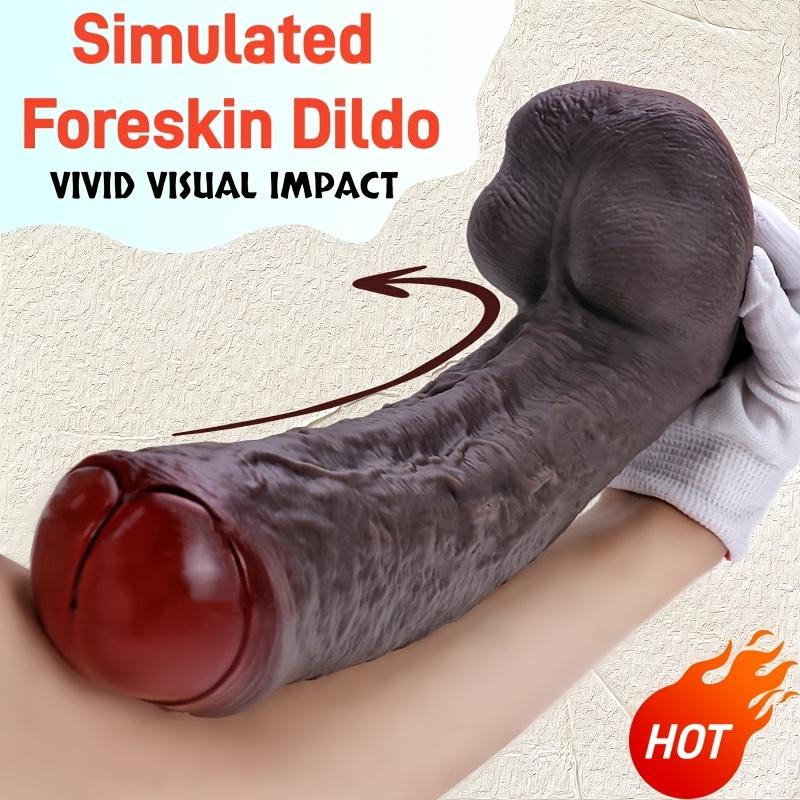 Extra Large Soft Liquid Silicone Dildo, Brown Realistic Design with Red Glans, 3 Sizes Available, Up To 31cm, Flexible Skin-Like Adult Toy