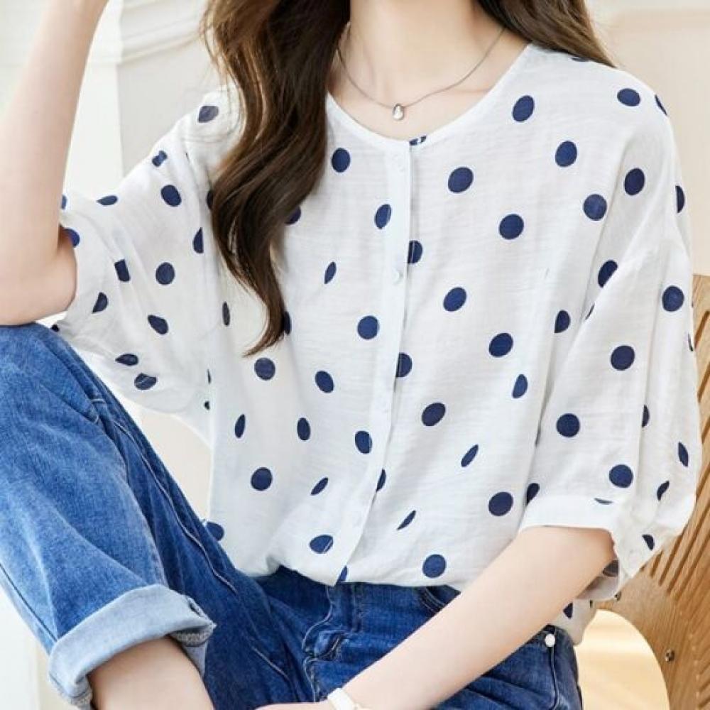 Navava Women S Daily Dot Pattern Round Neck 5 Sleeve blouSe Nb3121