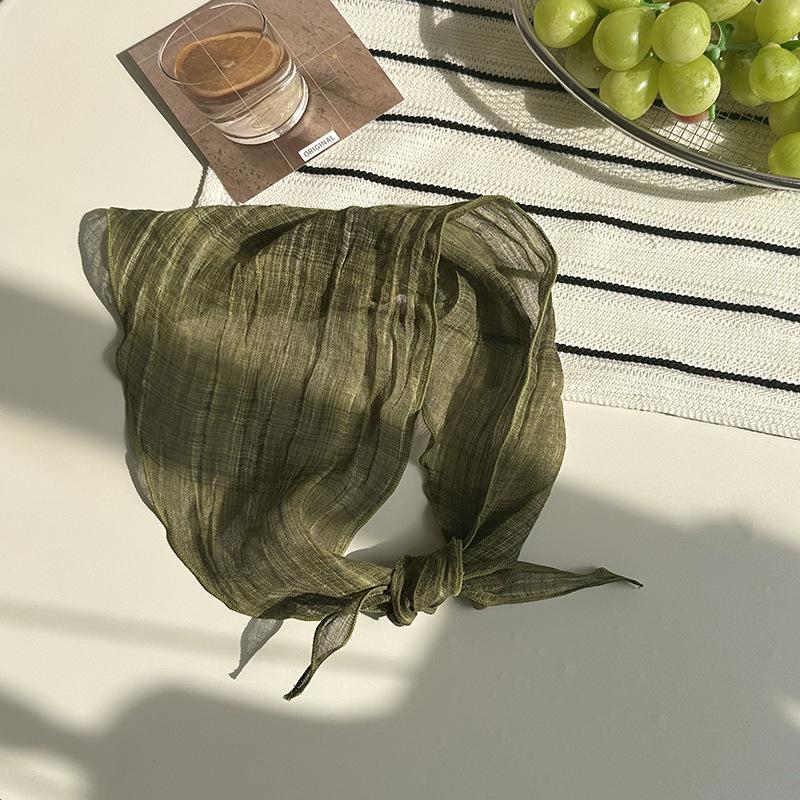 Headscarf summer women's pastoral new neck protector, light and breathable scarf, small scarf, small plaid triangular scarf, headscarf pastoral style