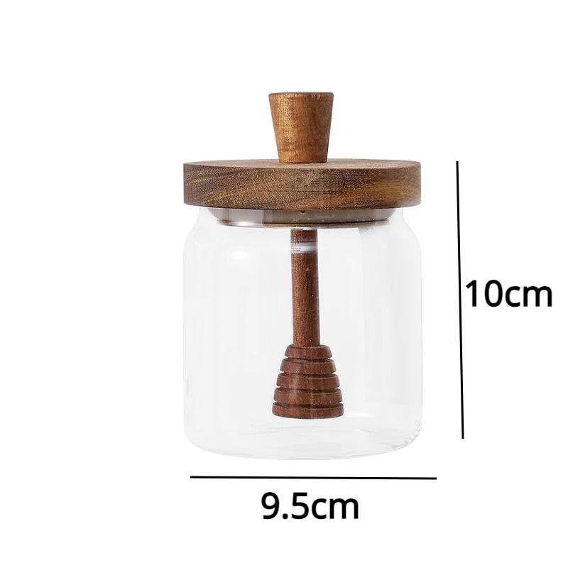 

Банка для меда, усовершенствованная герметичная емкость из боросиликатного стекла, стержень для смешивания с деревянной крышкой, прозрачная бутылка для меда