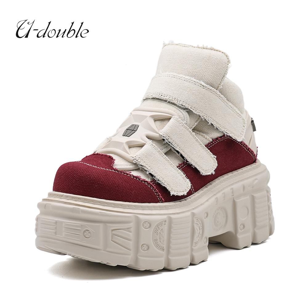 Gothic Ankle Rock Boots New Punk Style Women Shoes Lace-up Heel Height 6CM Platform Shoes Woman Metal Decor Woman Sneakers