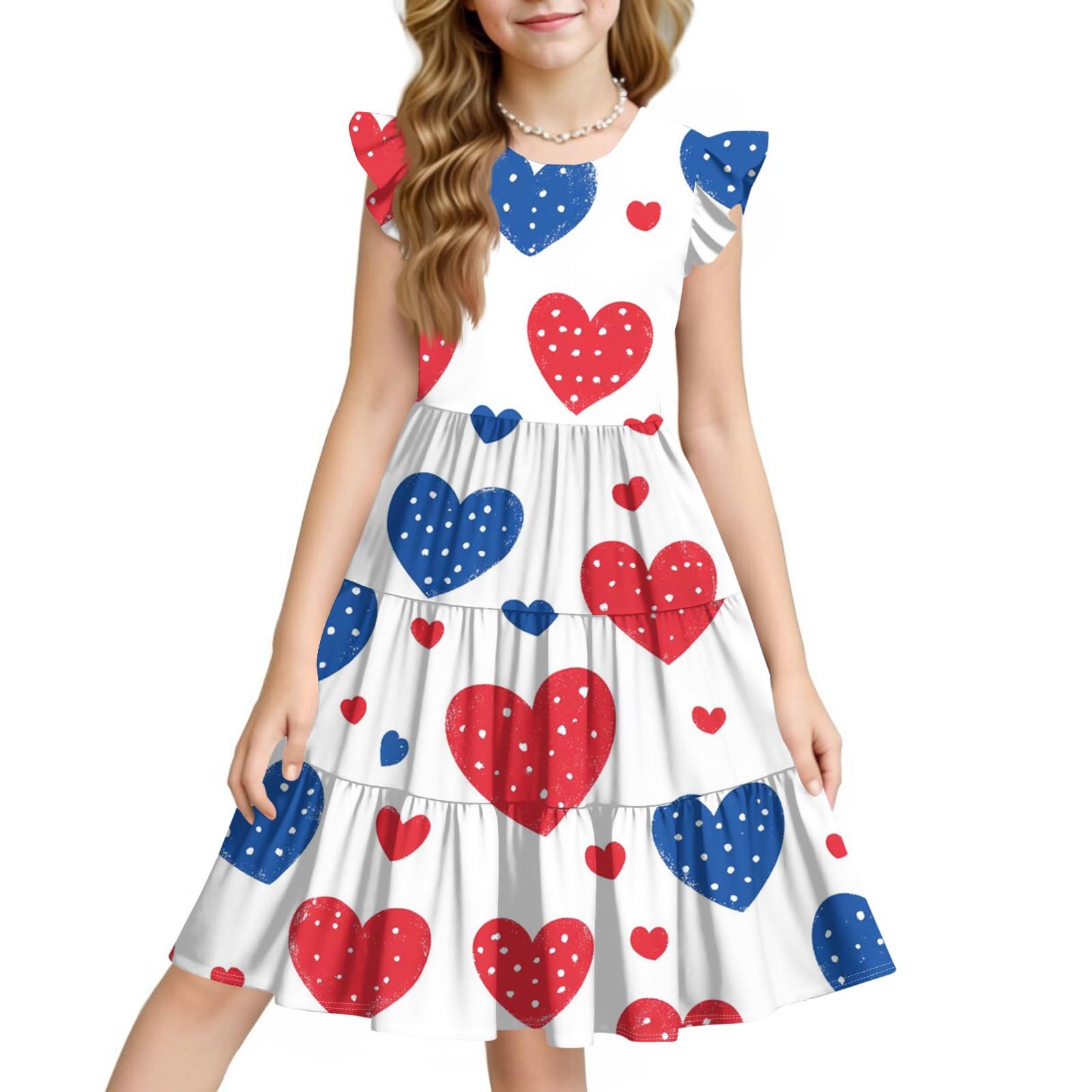 

Летнее детское платье для девочек, повседневное, на День независимости, милое платье принцессы с круглым вырезом 150