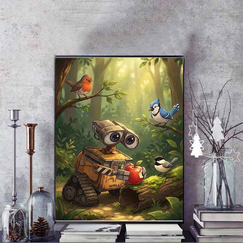 Disney 5D DIY Diamond Painting, Robots Illustration Full Round Diamond Mosaic Cartoon Embroidery Art Painting for Home Decoration