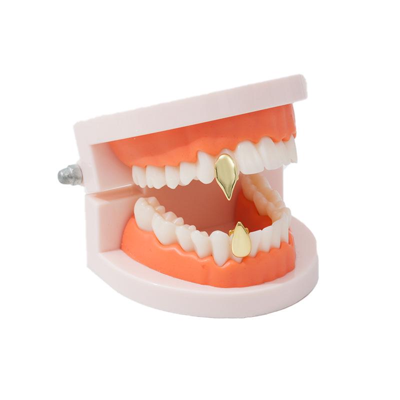 Gold Electroplated Hip Hop Vampire Fang Grillz for Men and Women - Halloween Accessories