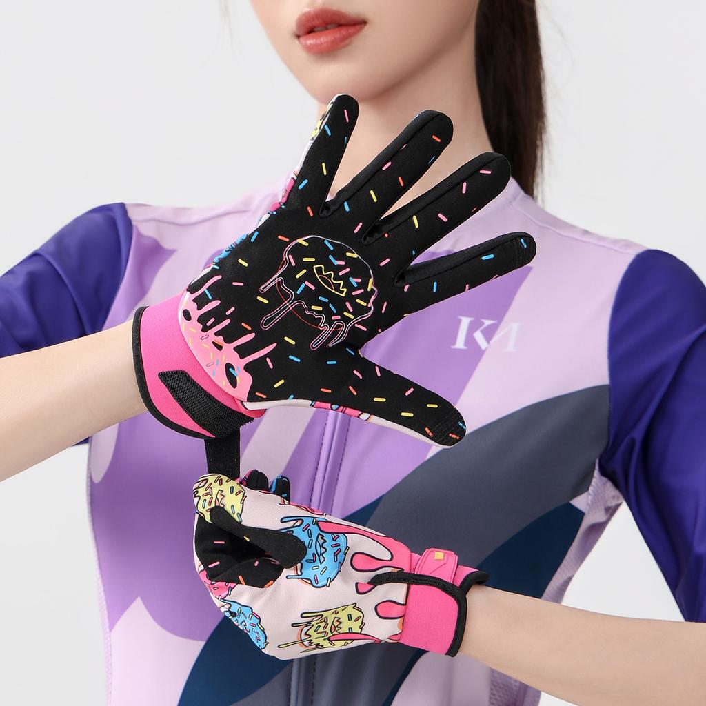 1 paio di divertenti guanti da ciclismo ciambella per genitori e figli, guanti da equitazione con imbottitura sulle dita intere, resistenti al tocco e all'usura, supporto da esterno