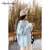 Korean Fashion Autumn Winter Women Knitted Sweater V Neck Oversized Blue Knitting Cardigan Baggy Ladies' Sweet Warm Outerwear